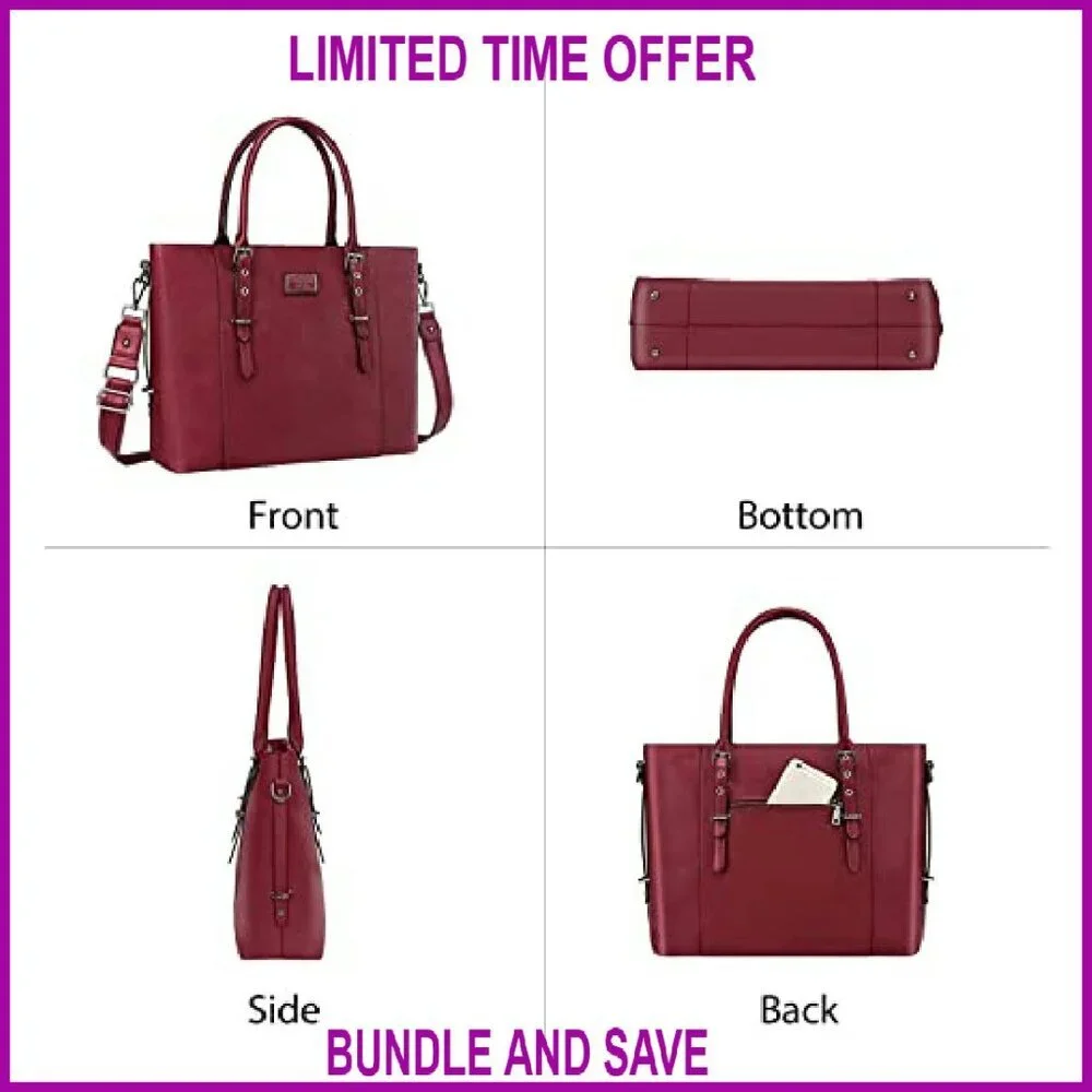 Large PU Leather Laptop Tote Bag Waterproof Business Briefcase Shoulder Bag